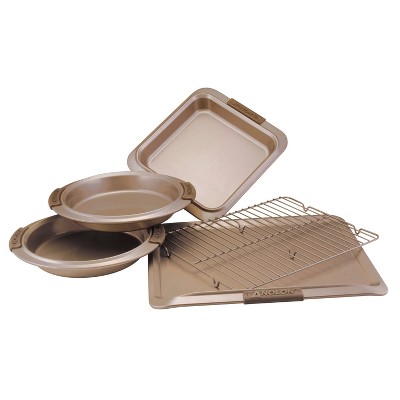Anolon Advanced Bronze Bakeware 5pc Nonstick Set with Silicone Grips: Steel Baking Set, Oven-Safe, Even-Heating, Hand Wash
