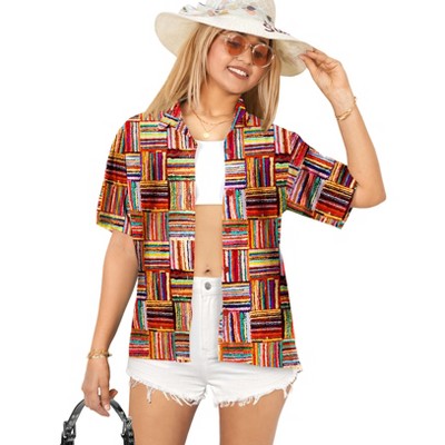 LA LEELA Button Down Shirt Casual Holiday Summer Party Blouses Shirt Collared Blouse Short Sleeve Vacation Tee Hawaiian Shirts