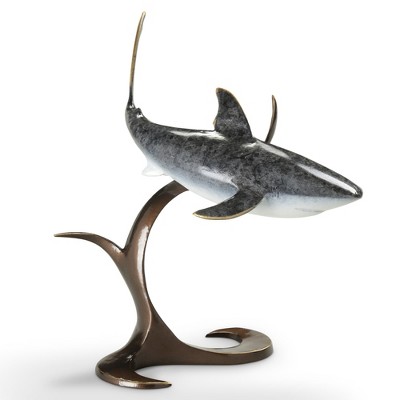 SPI Home Brass Shark Sculpture – Ocean Predator Figurine with Dynamic Design, 11"Height