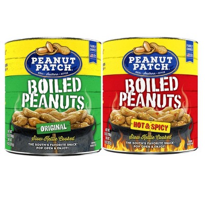 Peanut Patch Boiled Peanuts Duo – 2 Hot & Spicy (25 oz) + 2 Original (25 oz) Can