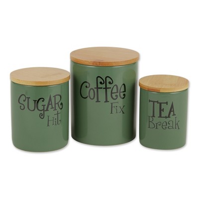 Design Imports Artichoke Green Coffee/Sugar/Tea Ceramic Canister Set/3