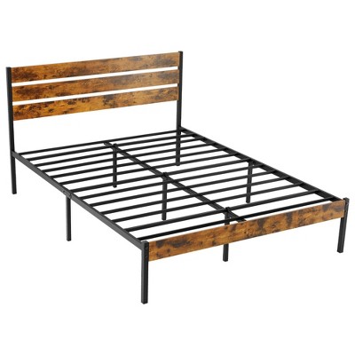 JIONJOY Brown Metal Bed Frame with Headboard and Footboard, 800LBS Sturdy Slats Support, Box Spring Free & Ultra-Quiet