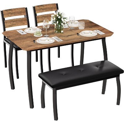 CuisinSmart Dining Table Set for 4, Kitchen Table with Upholstered Bench and 2 Chairs, 4 Piece Dining Furniture Set for Small Space