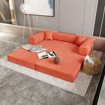 MYINDA Convertible Sofa Bed, Corduroy Folding Floor Sofa, Modular Compression Double Sofa for Living Room Bedroom