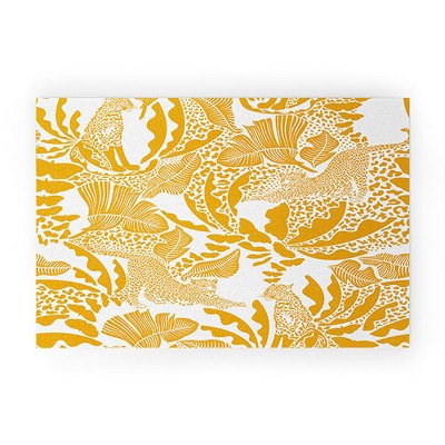 evamatise Surreal Jungle in Bright Yellow Looped Vinyl Welcome Mat - Society6