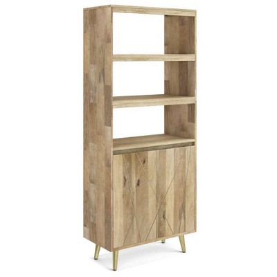 72" Bissell Bookshelf with Doors Natural - WyndenHall: Contemporary Style, Mango Wood & Brass Frame, Office Storage