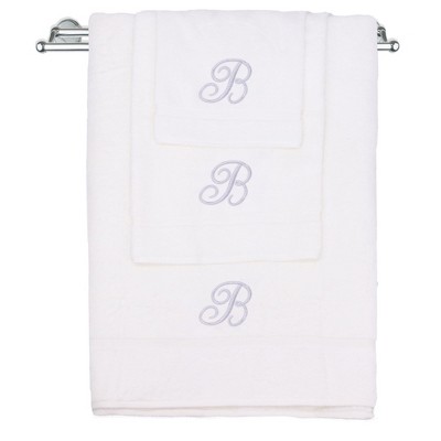 BC BARE COTTON Monogrammed Towel Set, Personalized Gift, Set of 3 - White - Silver Script