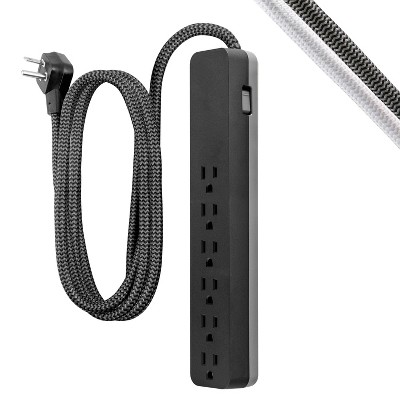 GE 6-Outlet Surge Protector 1560J 10' Braided Cord Black: Extension Cord & Outlet Extender