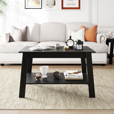 31.49” Rustic Coffee Table - 2-Tier Modern Farmhouse Side Table for Living Room, Home, Office & Outdoor