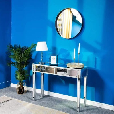 Silver Mirror 105*36*76Cm Two Drawer Computer Desk Modern Style