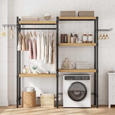 5-Tier Wood Over-the-Washer Dryer Storage Shelf 28" Adjustable Height Laundry Organizer