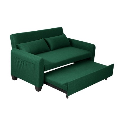 Modern 61" Large-Size Fabric Sofa Bed with Adjustable Backrest, Storage Pockets, Reinforced Iron Frame, Ideal for Bedroom, Apartment, Dorm
