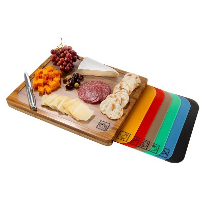 Seville Classics Bamboo Cutting Board with Cutting Mats: Lightweight Kitchen Set, Juice Canal, Spot Clean, 1 Year Warranty