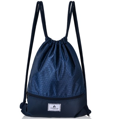 Costway Drawstring Backpack String Bag Folding Sports Sack w/Zipper Pocket Black\Blue\Green\Pink