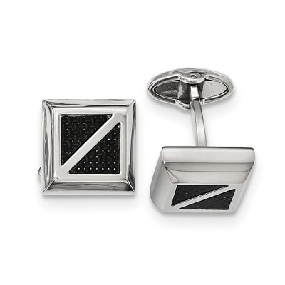 Black Bow Jewelry Men's 18mm Square Black Carbon Fiber and Stainless Steel Cuff Links