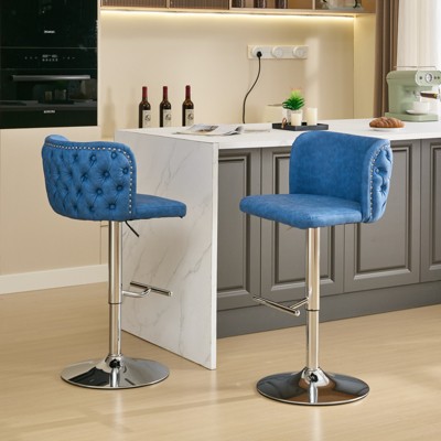 DOMETOUR Swivel Barstools Set of 2 Adjusatble Seat Height With Chrome Base Modern PU Upholstered Bar Stools for Home Pub Kitchen Island