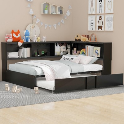ModernLuxe Metal Full Size Daybed with Twin Trundle, Storage Cabinets, USB Ports & Outlets