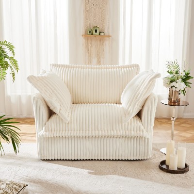 NicBex Couches for Living Room Single Deep Seat Sofa Couch Corduroy Slip-covered Armchair with 1 Big Back Cushion and 2 Big Toss Pillows