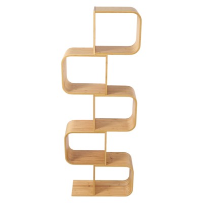 YIYIBYUS 5-tier S-shaped Bookcase, Bamboo Floor Standing Book Rack