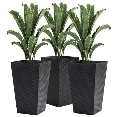SEVOBAL Planters Tall Planters with Drainage Hole, Outdoor Flower Pots, Indoor Pots for Porch, Front Door, Entryway, 3 Pcs, Black, 14.25"*14.25"*24"