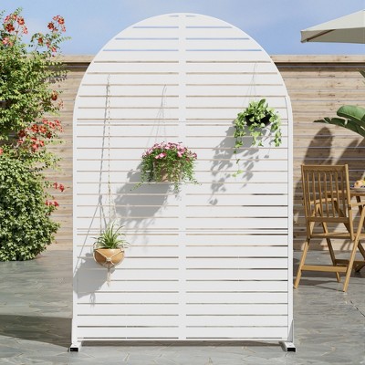 1-Piece Classic White Arched Galvanized Sheet Screen with Blinds, Outdoor Privacy Screen