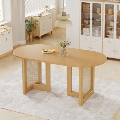 SpassWay 30"H Rattan Oval Wood Dining Table Kitchen Table Conference Table with Double Pedestal