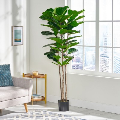 KTMBDW Faux Fiddle Leaf Fig Tree 6 FT Artificial Ficus Tree with Tall Artificial Plants 72 Fiddle Leaves - for Home Decor Living Room Indoor Outdoor