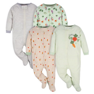Gerber Baby Long Sleeve Sleep 'N Plays - Happy Veggies - 3-6 Months - 4-Pack