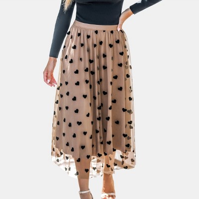 Women's Heart Print Mesh Tulle Midi Skirt - Cupshe