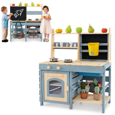 Costway 2-In-1 Outdoor Mud Kitchen with Faucet & Removable Sink Metal Baskets Storage Bag