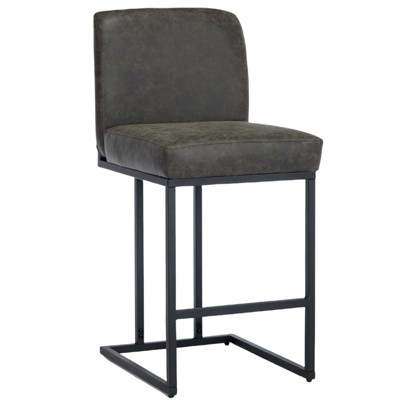 24" Counter Height Bar Stool, Faux Leather Barstool with Back and Metal Frame