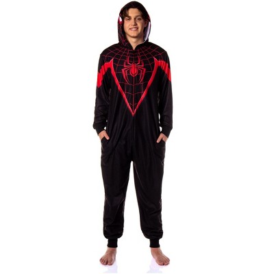 Seven Times Six Marvel Spider-Man Miles Morales Union Suit Adult One Piece Hooded Pajamas Black