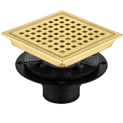 6 Inch Square Shower Floor Drain,Quadrato Pattern Grate Removable,with Flange Hair Filter,Stainless Steel