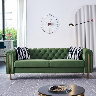 84" Mid-century Modern Couch Lounge Sofa Comfy Upholstered Deep Seat Sofa,Tufted Velvet 3 Seater Sofa Couch With Metal Legs-Cuddlewood