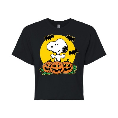 Women's - Peanuts - Snoopy Pumpkin Patch Cropped Graphic T-Shirt