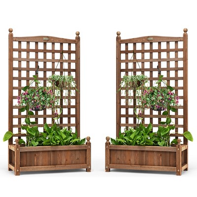 Costway 2 PCS Solid Wood Planter Box with Trellis Weather-Resistant 25"x11"x48"