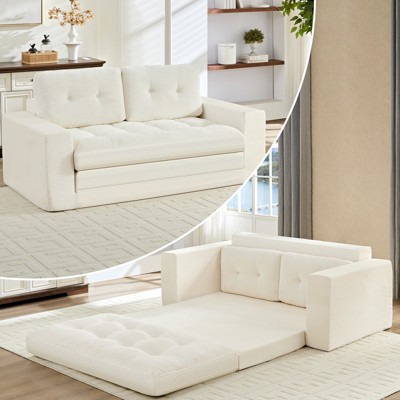 Mjkone 71'' 2-in-1 Convertible Futon Sofa Bed, Corded Fabric Foldable Tufted Buttons Loveseat Sleeper Sofa,Space-Saving