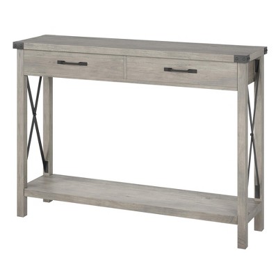 31" Console Table, Industrial Style Console Table with Drawers and Open Storage Shelves, 2-tiered Narrow Sofa Table, Entryway Hallway Table