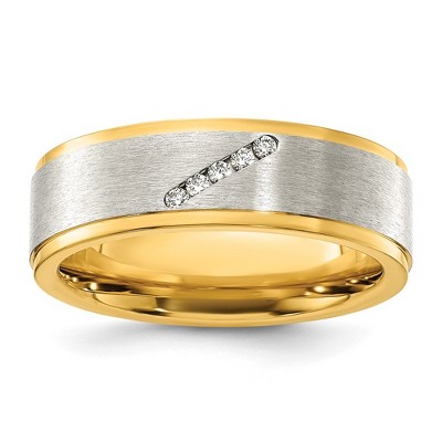 Chisel Titanium Polished Yellow IP-plated with Cubic Zirconia Brushed Center 8.00mm Band Ring