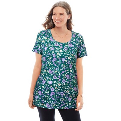 Woman Within Perfect Printed Short-Sleeve Scoopneck Tee