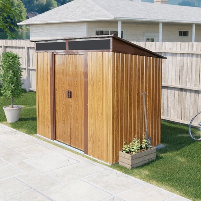 MOEPISY 6ft X 5ft Outdoor Metal Storage With Transparent Plate And Foundation For Backyard Garden Patio, Coffee