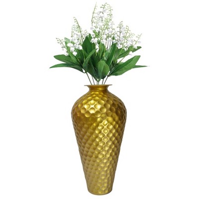 Uniquewise Decorative Bottle Shape Modern Gold Metal 25-Inch-Tall Honeycomb Hammered Design Floor Flower Vase for Entryway, Living Room or Dining Room