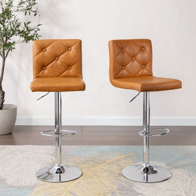 VECELO Set of 2/4 PU Leather Adjustable Bar Stools, Swivel Counter Chairs with Back