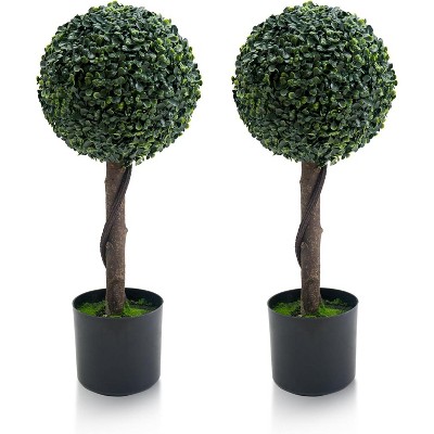 2pcs Topiary Trees Artificial Outdoor, 24" Milan Grass Ball Topiary Trees, Fake Greenery Tree with Planter Pot for Home, Office