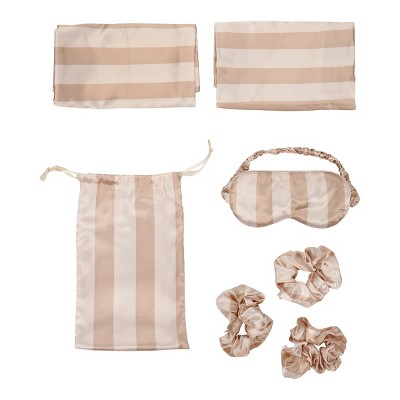 Striped Print 6-Pack Pillowcase, Eye Mask, & Scrunchies Set-King