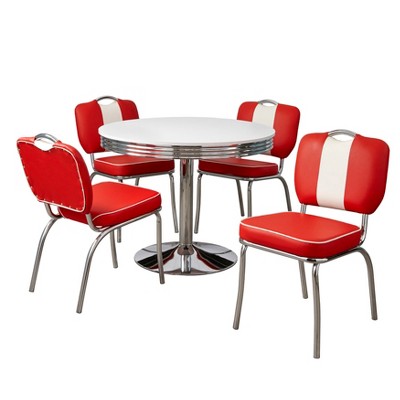 Buylateral 5pc Raleigh Retro Dining Set Chrome Pedestal Base Faux Leather Chairs