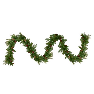 Northlight Real Touch™️ Pre-Lit Mixed Winter Berry Pine Artificial Christmas Garland - 9' x 12" - Clear Lights