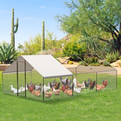 Large Metal Chicken Coop Wire Mesh Heavy Duty Chicken Run with Waterproof Cover and Anti-UV Cover Walk-in Poultry Cage for Duck Rabbit House Cage