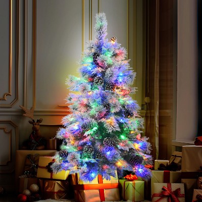 Pre-Lit Spruce Snow Flocked Xmas Tree Set-4FT, 6FT, 7.5FT, Christmas Tree with Pine Cones, 820 LED Lights & 11 Flashing Modes - Maison Boucle