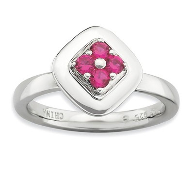 Black Bow Jewelry Sterling Silver Stackable Rhombus Created Ruby Ring